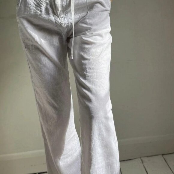 white linen lightweight Boho chic wide leg trousers - Picture 4 of 4